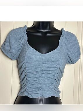 Altar'd State Light Blue Ruched Puff Sleeve Crop Top Small NWT $54.95